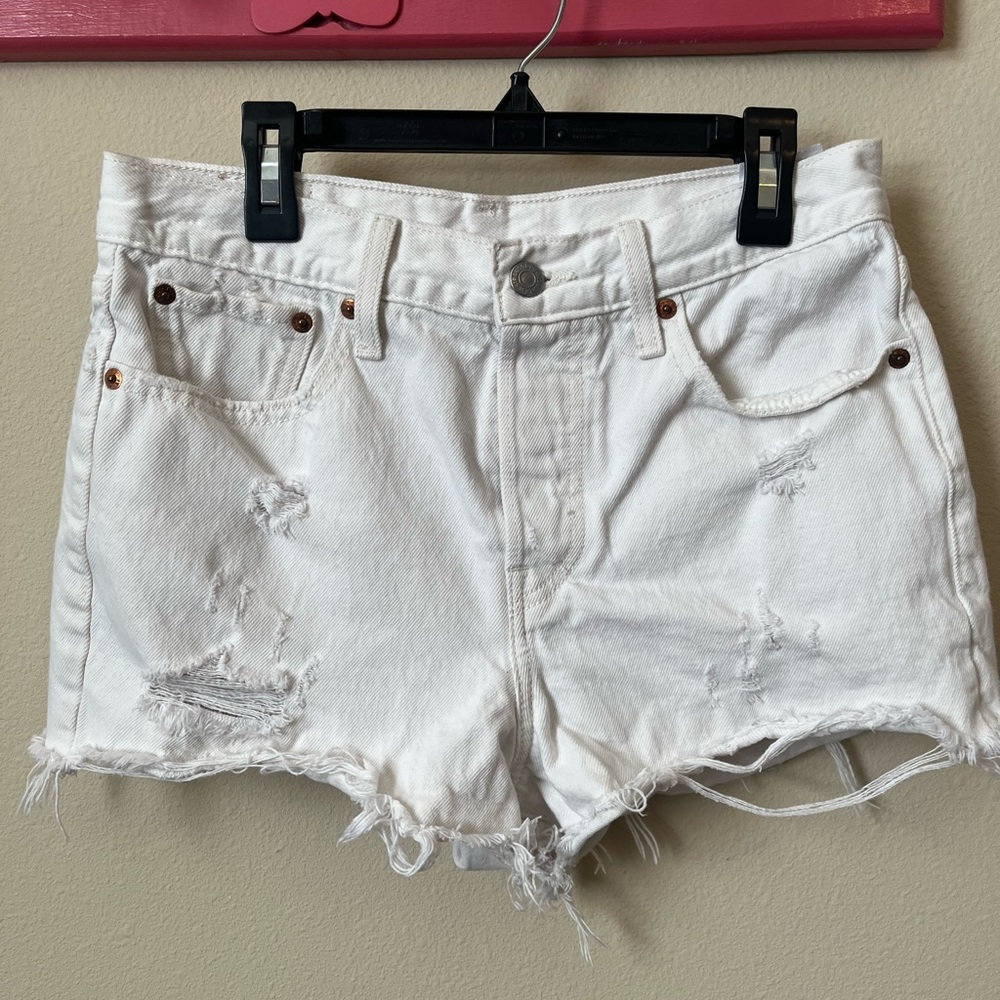 White Distressed Denim Shorts